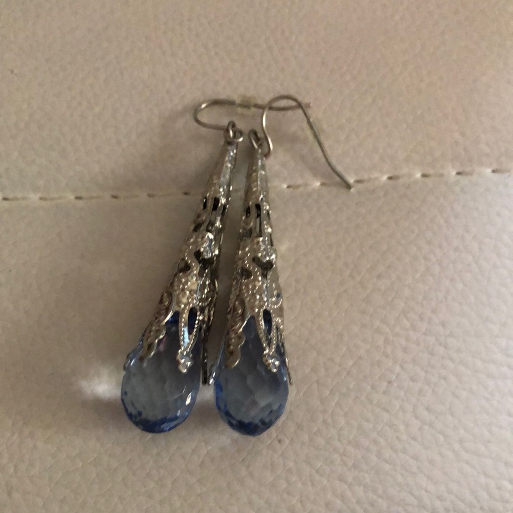 NWOT Elegant Silver and Blue Teardrop Earrings